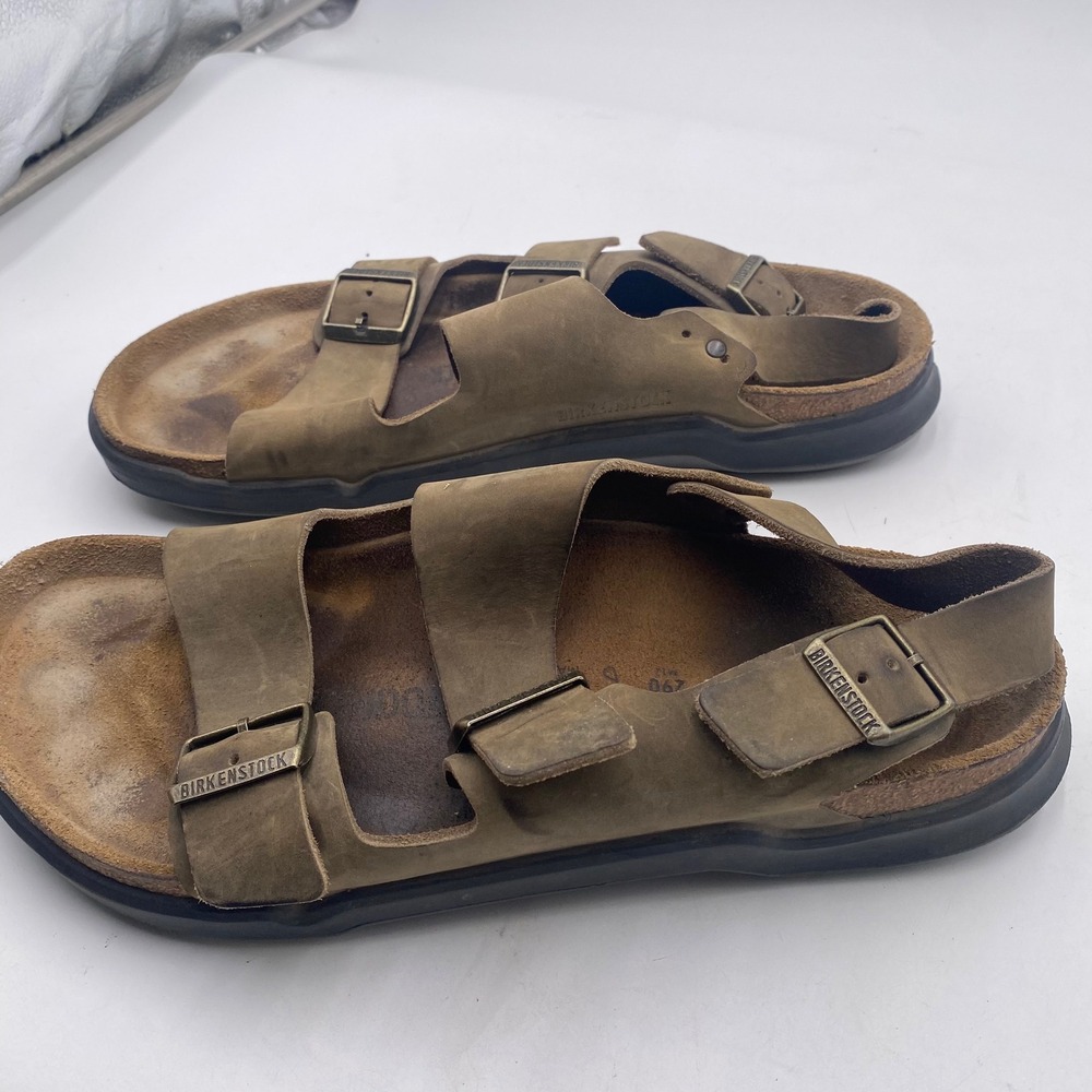 Birkenstock Milano CT Sandals Men 12 EU 45 Khaki Brown Oiled Leather Rugged Sole - Picture 7 of 15